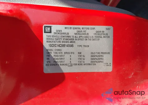 2008 Chevrolet Silverado 1500 Work Truck из США, поврежденный, VIN 1GCEC14C38E143045